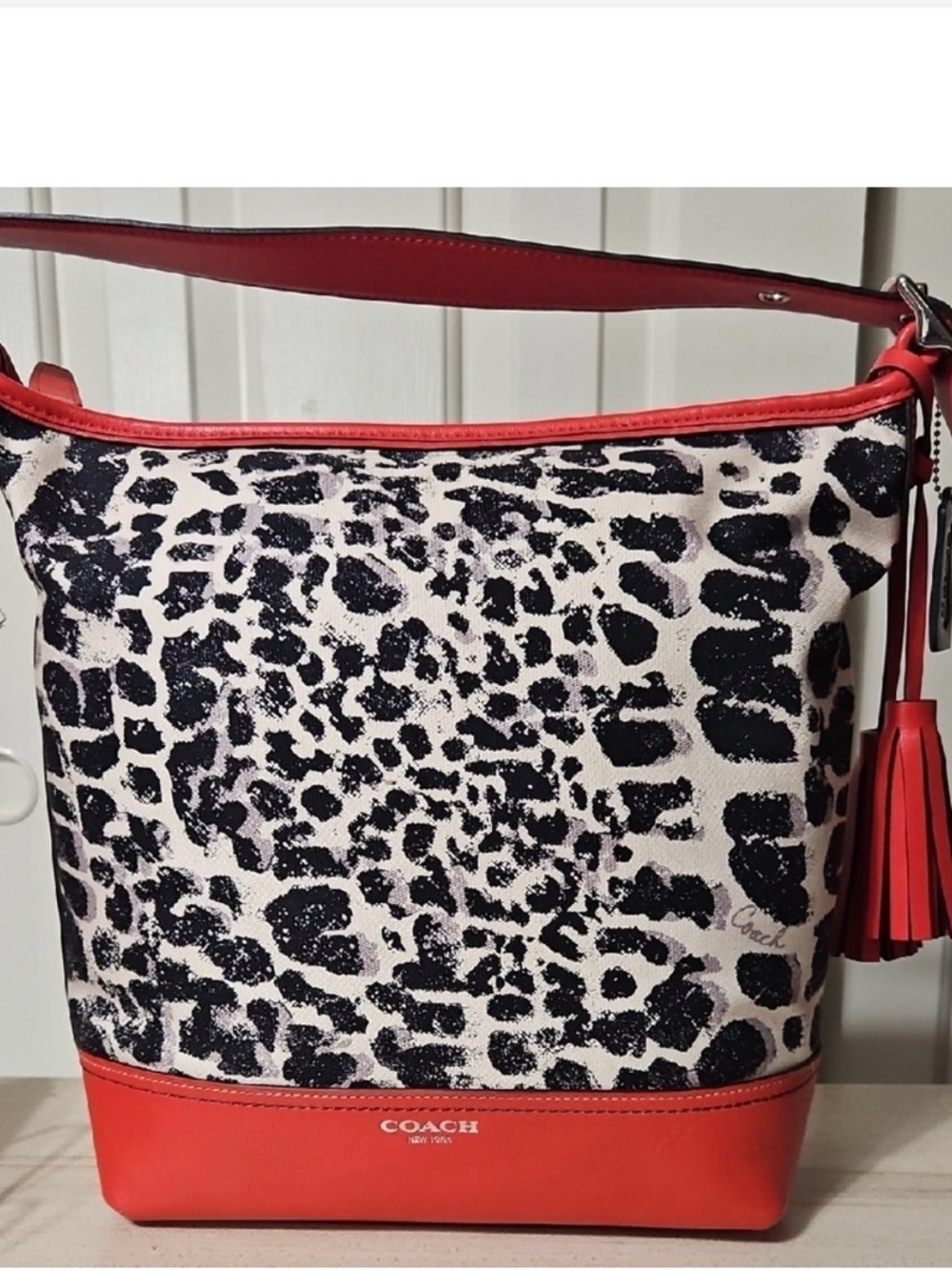COACH Legacy Ocelot Black/White/Red Cheetah Hobo Shoulder Bag w/ Tassels (NWT) - Picture 6 of 11